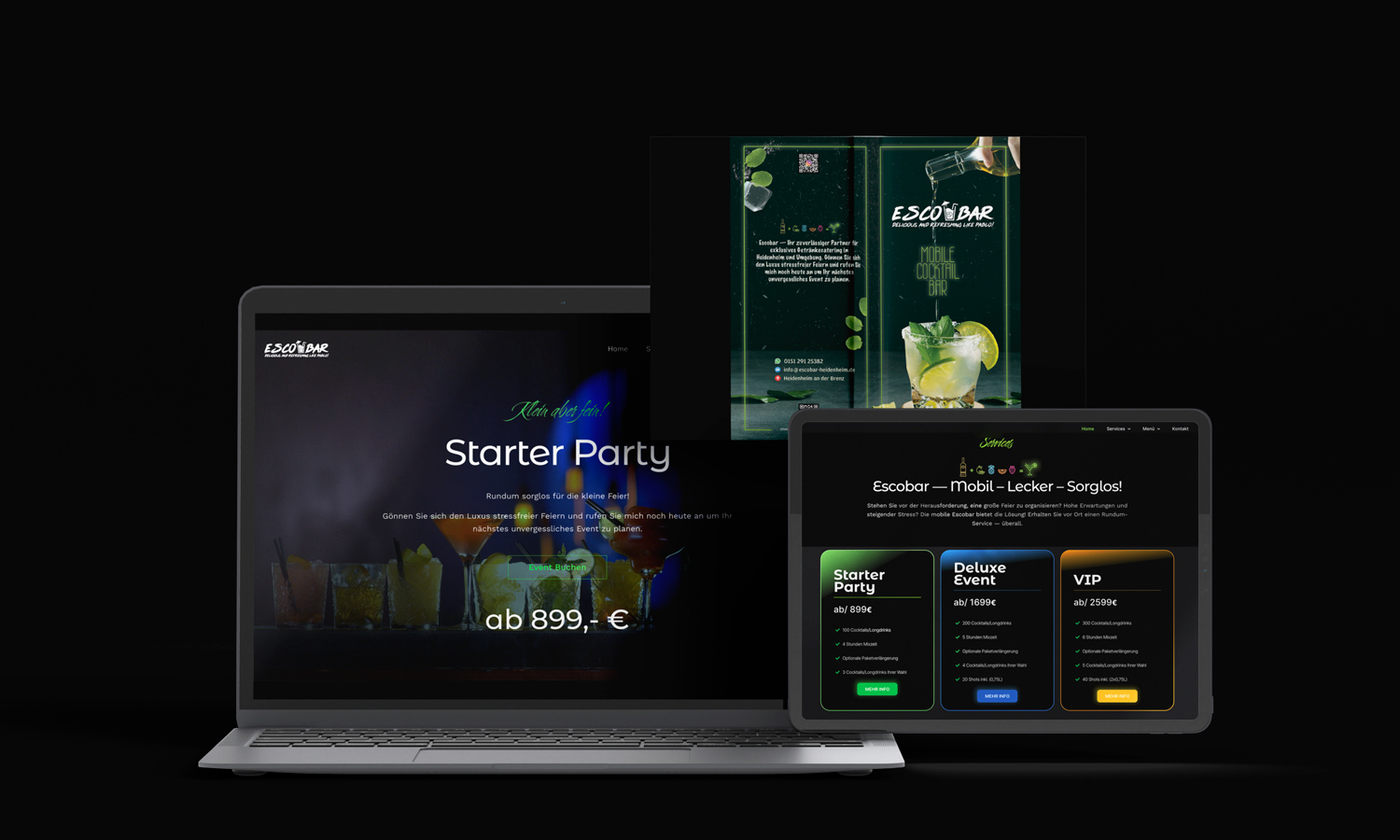 Modernes Webdesign mit WordPress und WooCommerce – Portfolio-Beispiel von Wonder Rabbit Studio für Escobar: Event-Website, Online-Angebote und responsive Design